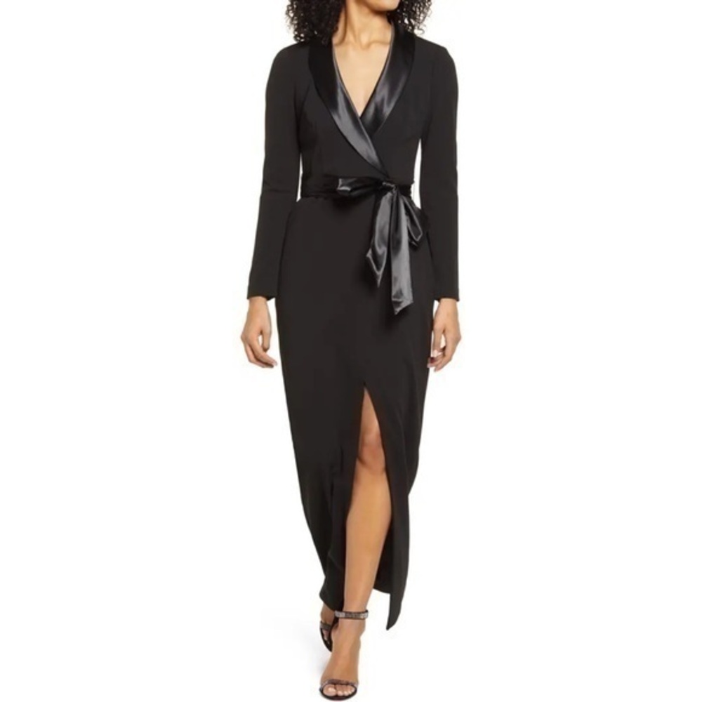 Eliza J Black Long Sleeve Tuxedo Gown Size 12‎ NWOT